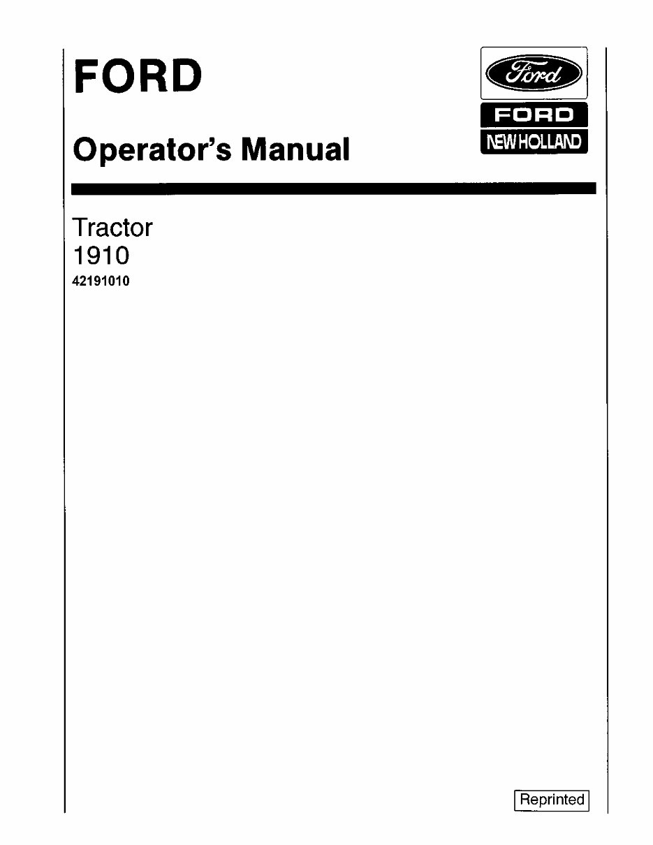 FORD New Holland 1910 Tractor Operators Manual