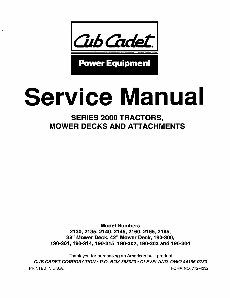 Cub Cadet Series 2000 Tractors Service Manual