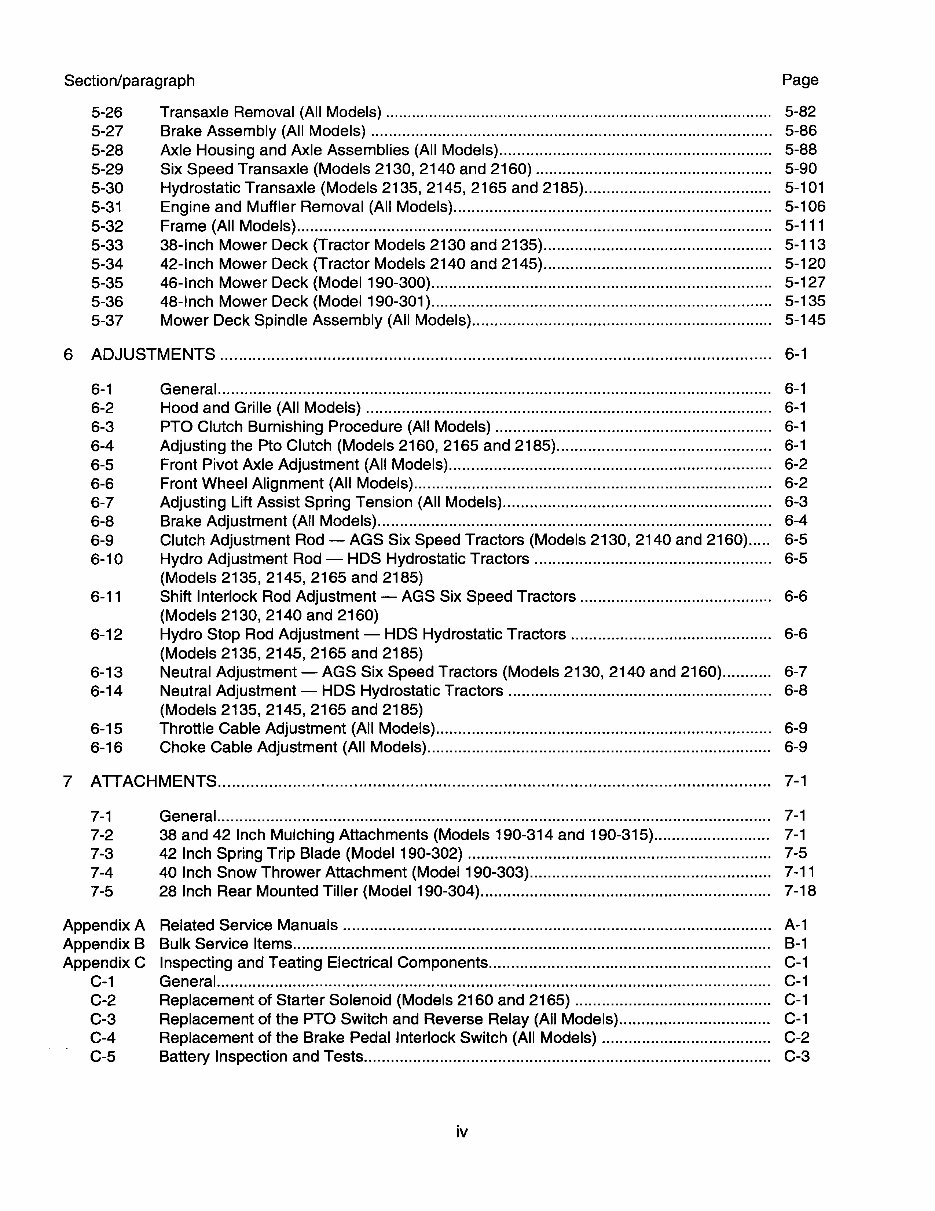 Cub Cadet Series 2000 Tractors Service Manual