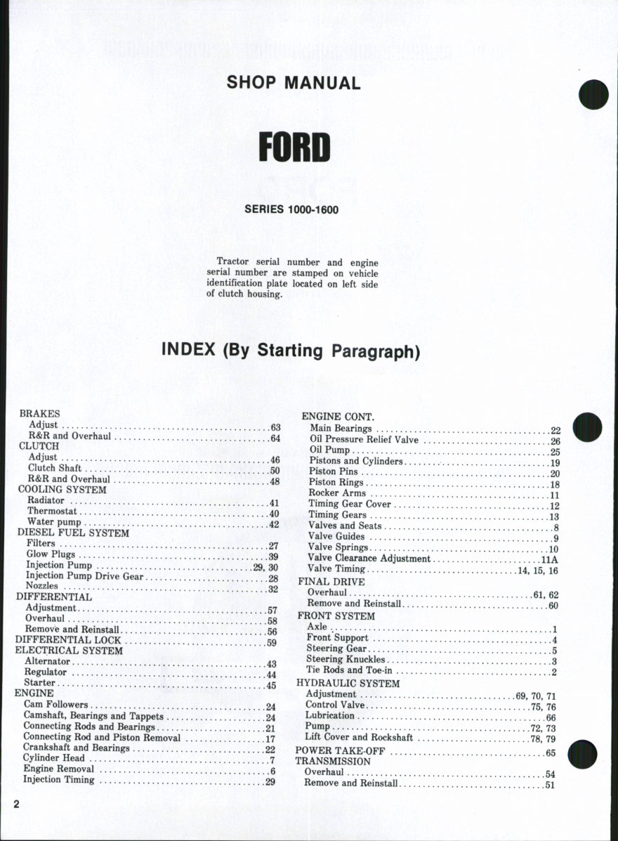 Ford Tractor 1000 1600 FACTORY Repair Manual