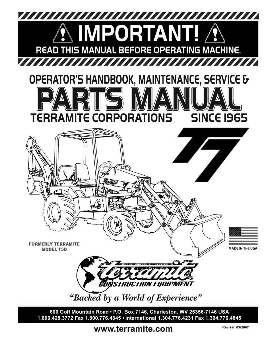 Terramite T7 Compact Tractor Loader Backhoe Parts Manual