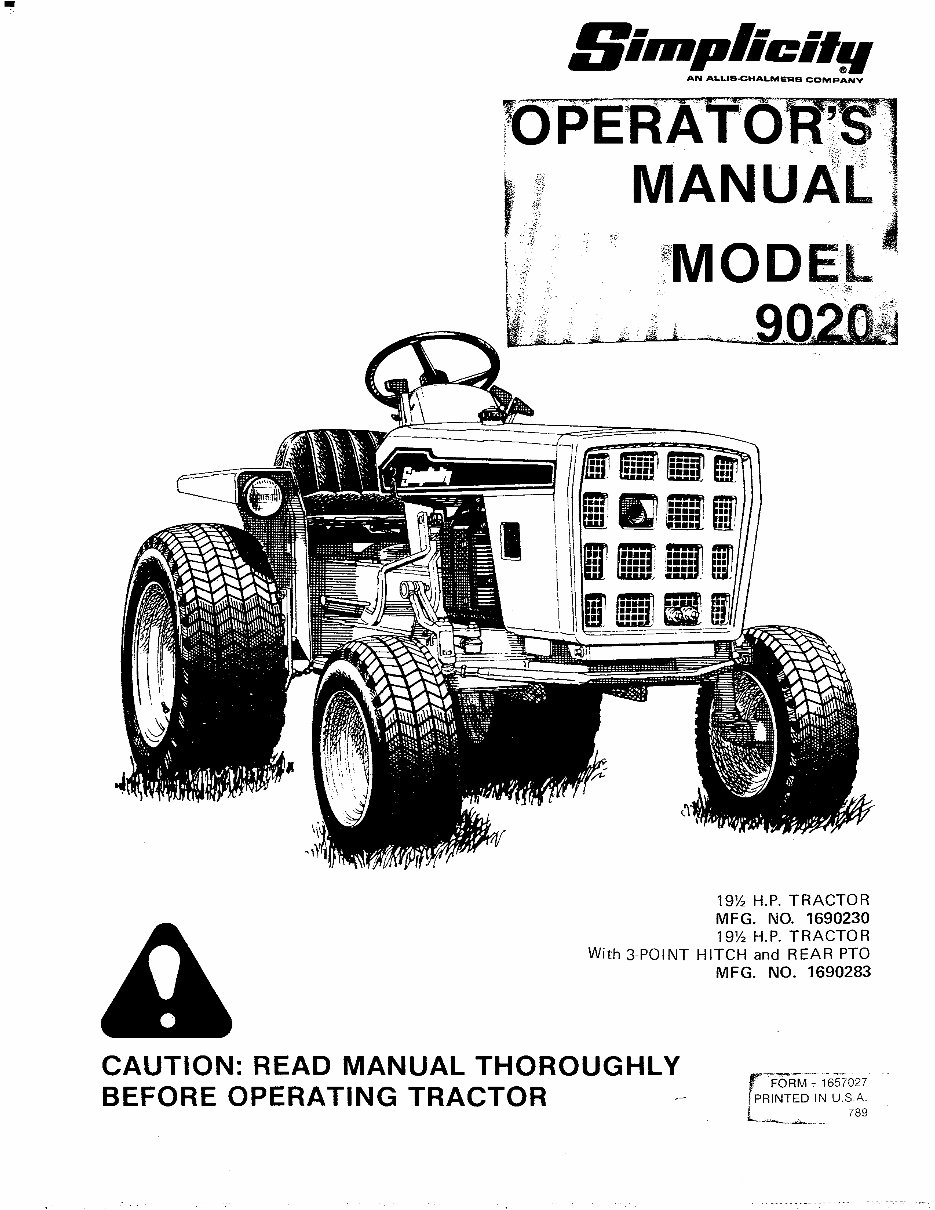 Simplicity 9020 Power Max Tractor Operators Owner Instruction Manual