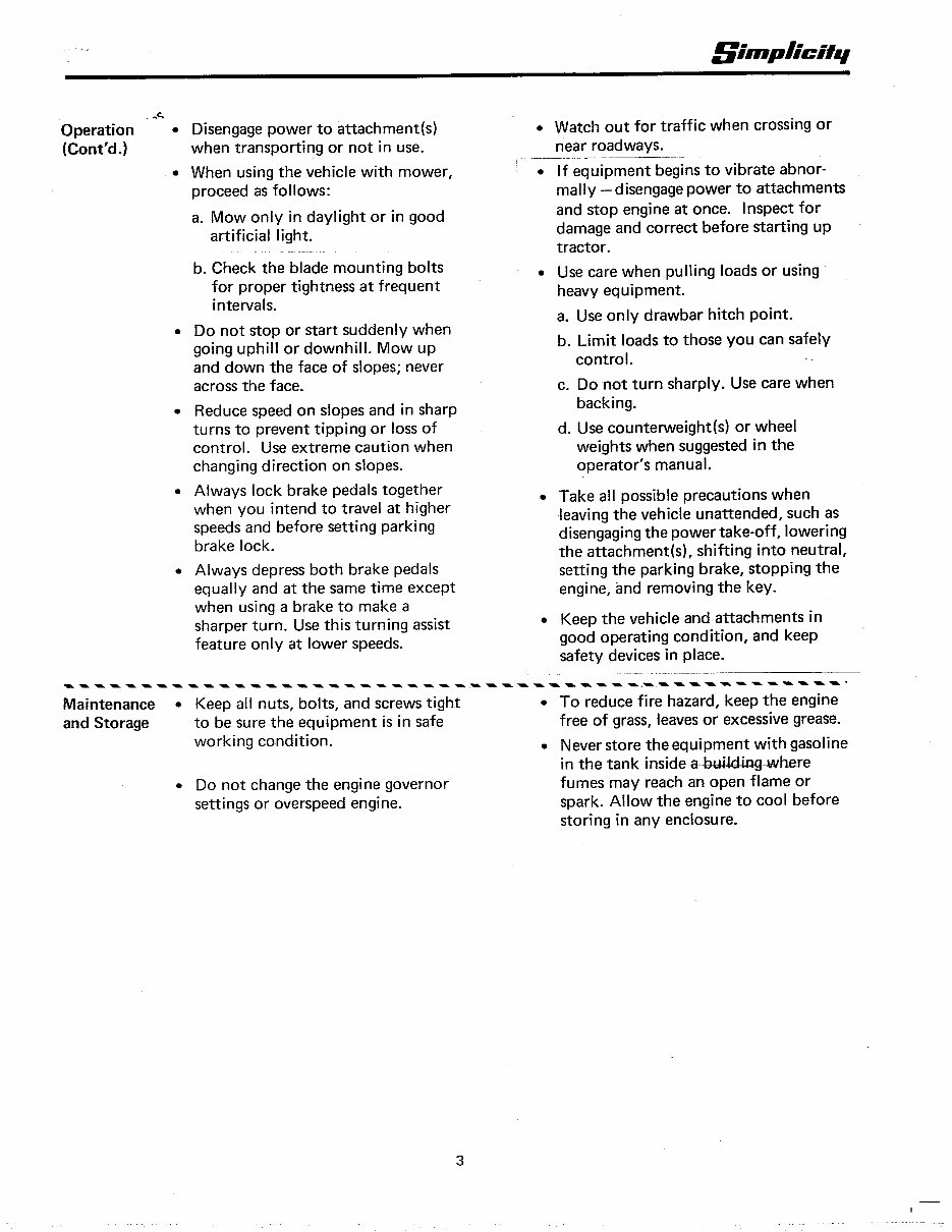Simplicity 9020 Power Max Tractor Operators Owner Instruction Manual