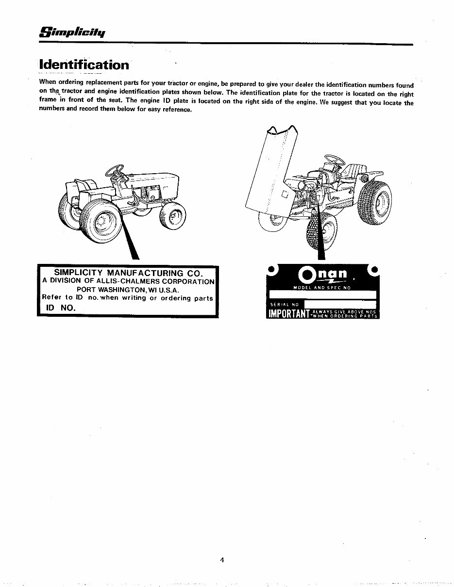 Simplicity 9020 Power Max Tractor Operators Owner Instruction Manual