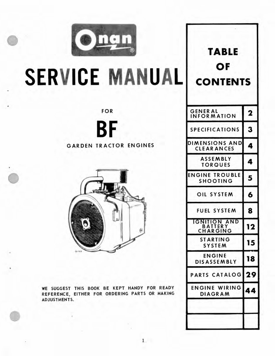 ONAN 16 HP BF Engine Service & Parts Manual | Manuals Online