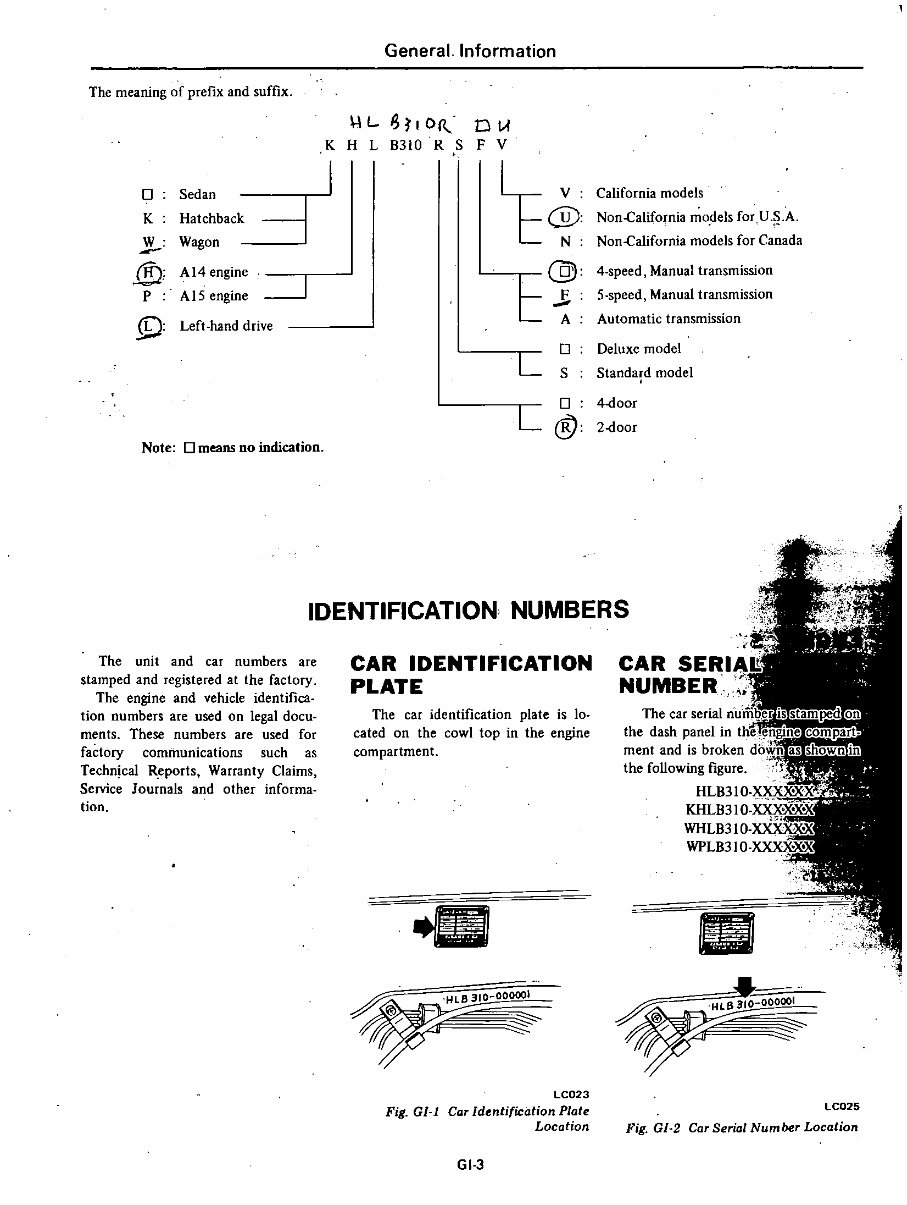 DATSUN 210 Model B310 Series Service Repair Manual 1979 ONWARD