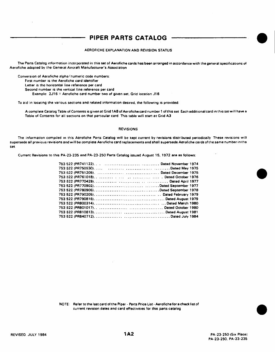 PA23250 Aztec PA23235 Apache IPC IPL Parts Catalog Manual