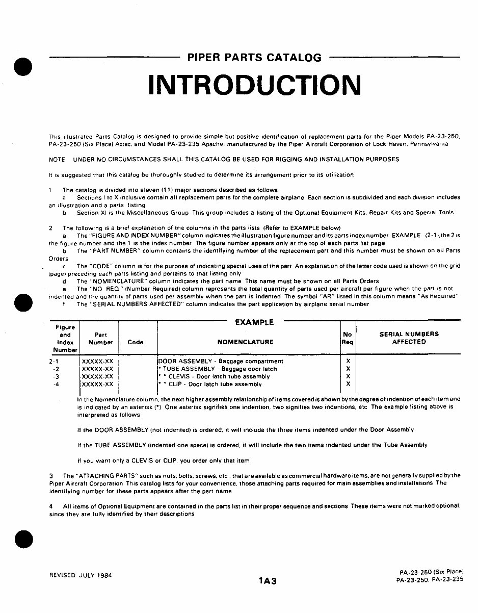 PA23250 Aztec PA23235 Apache IPC IPL Parts Catalog Manual