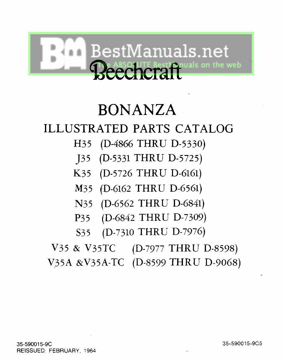 Beechcraft Bonanza 35 IPC Illustrated Parts Catalog Parts Manual