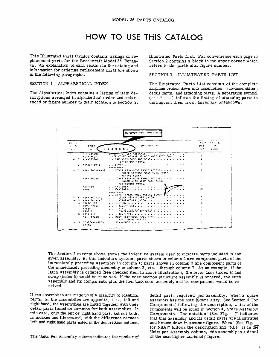 Beechcraft Bonanza 35 IPC Illustrated Parts Catalog Parts Manual
