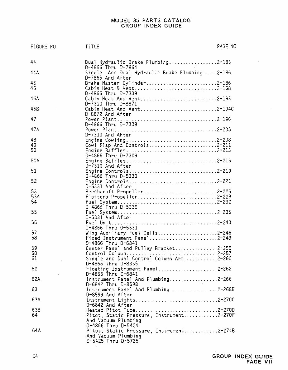 Beechcraft Bonanza 35 IPC Illustrated Parts Catalog Parts Manual