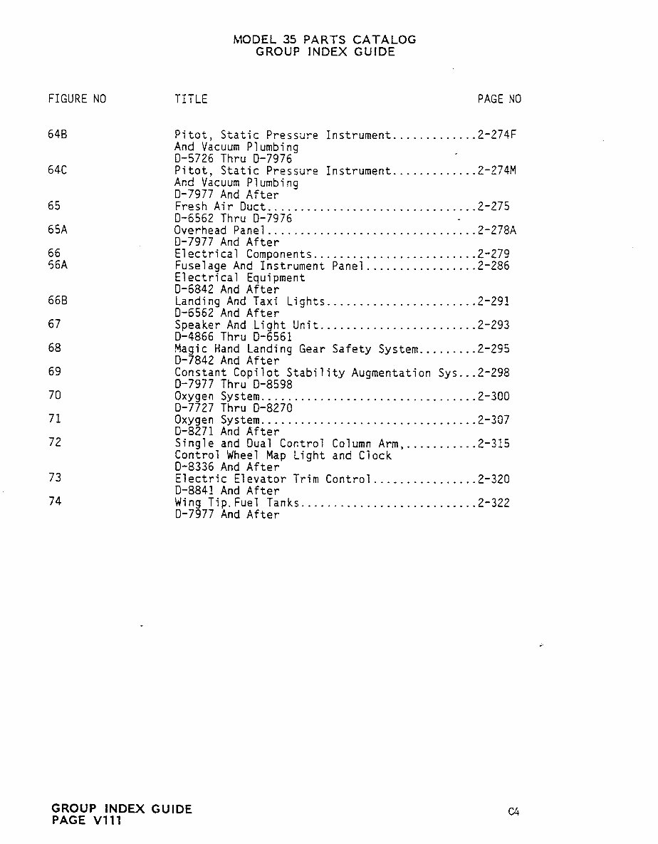 Beechcraft Bonanza 35 IPC Illustrated Parts Catalog Parts Manual
