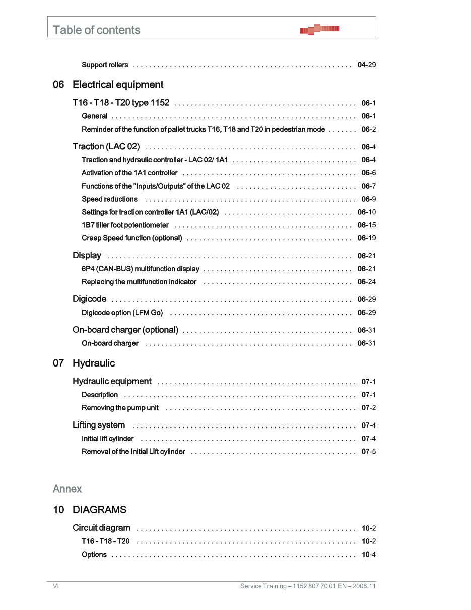 Linde Electric Pallet Truck Type 1152 T16, T18, T20 Service Training