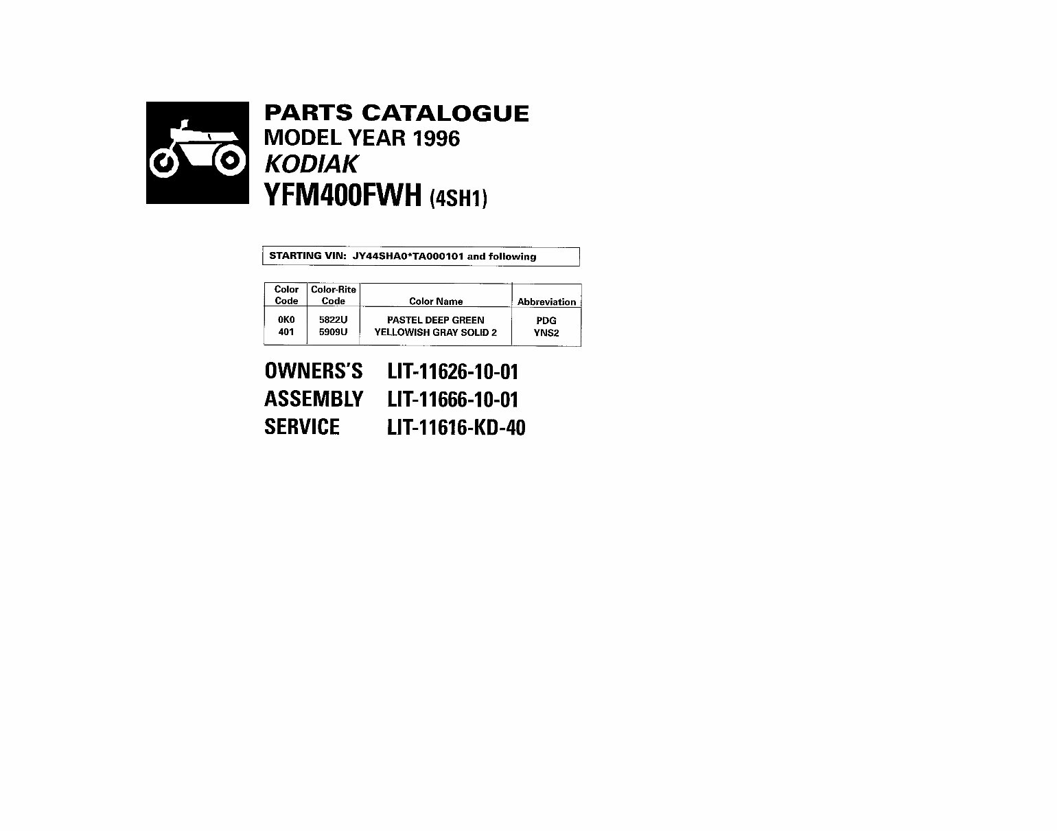 YAMAHA KODIAK 400 ATV Replacement Parts Manual 1996