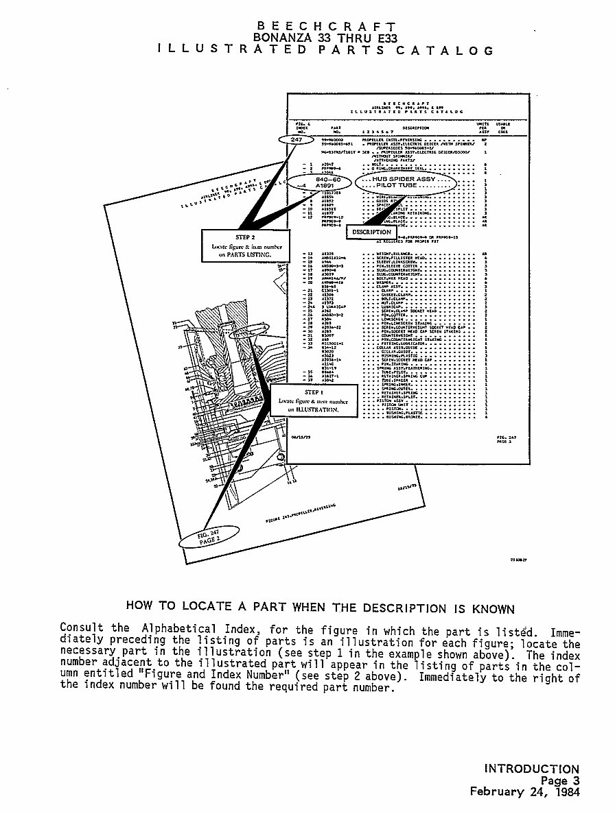 BEECHCRAFT DEBONAIR 33 Series IPC Illustrated Parts Catalog Parts