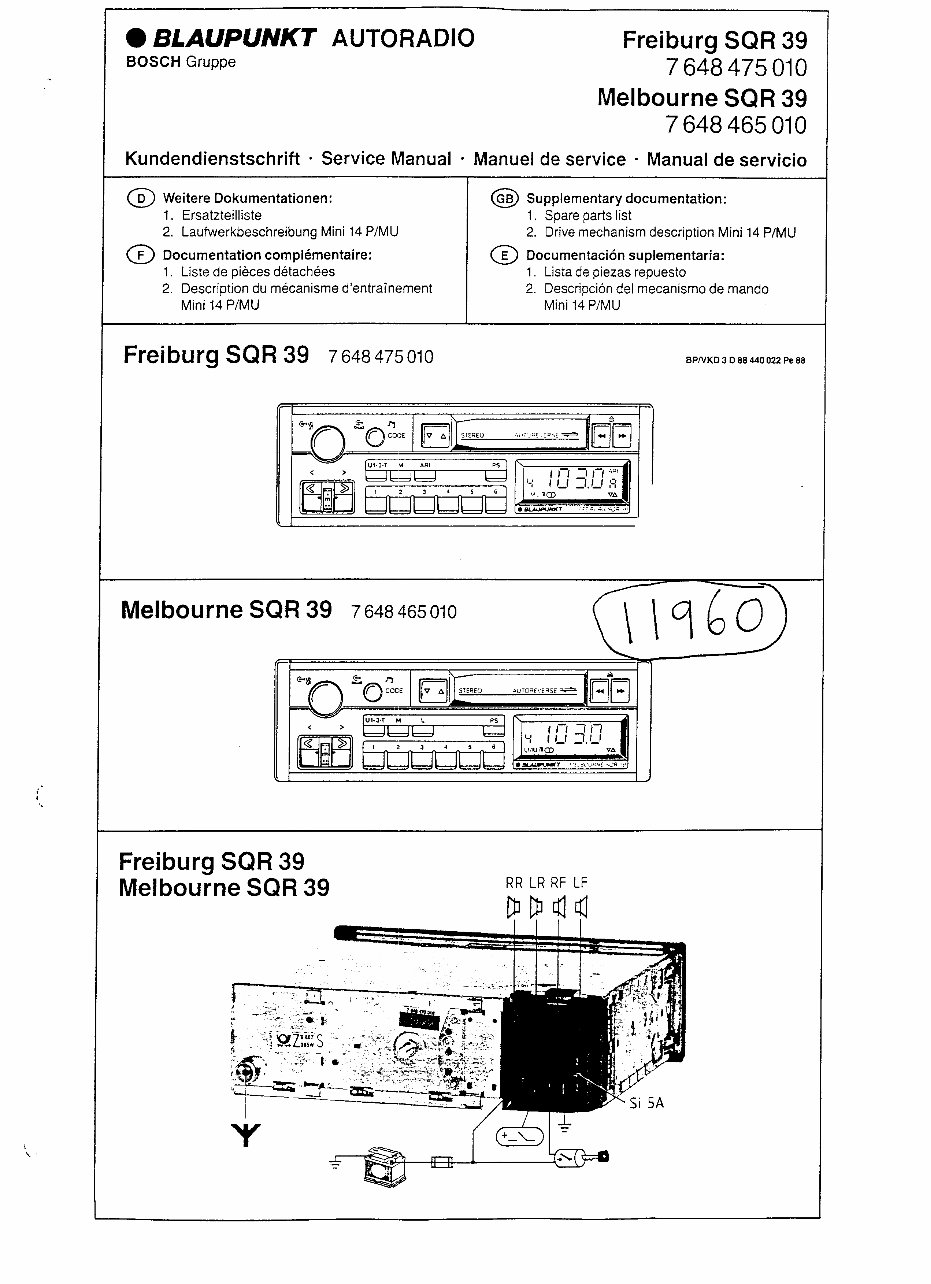 Schematic Diagrams Manual BLAUPUNKT FREIBURG/MELBOURNE SQR39 CAR STEREO