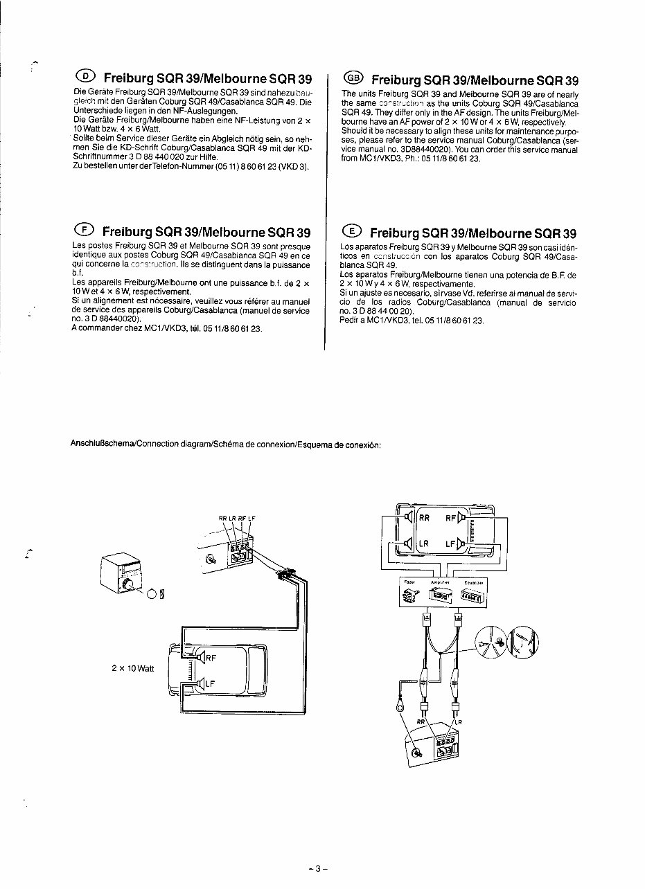 Schematic Diagrams Manual BLAUPUNKT FREIBURG/MELBOURNE SQR-39 CAR STEREO