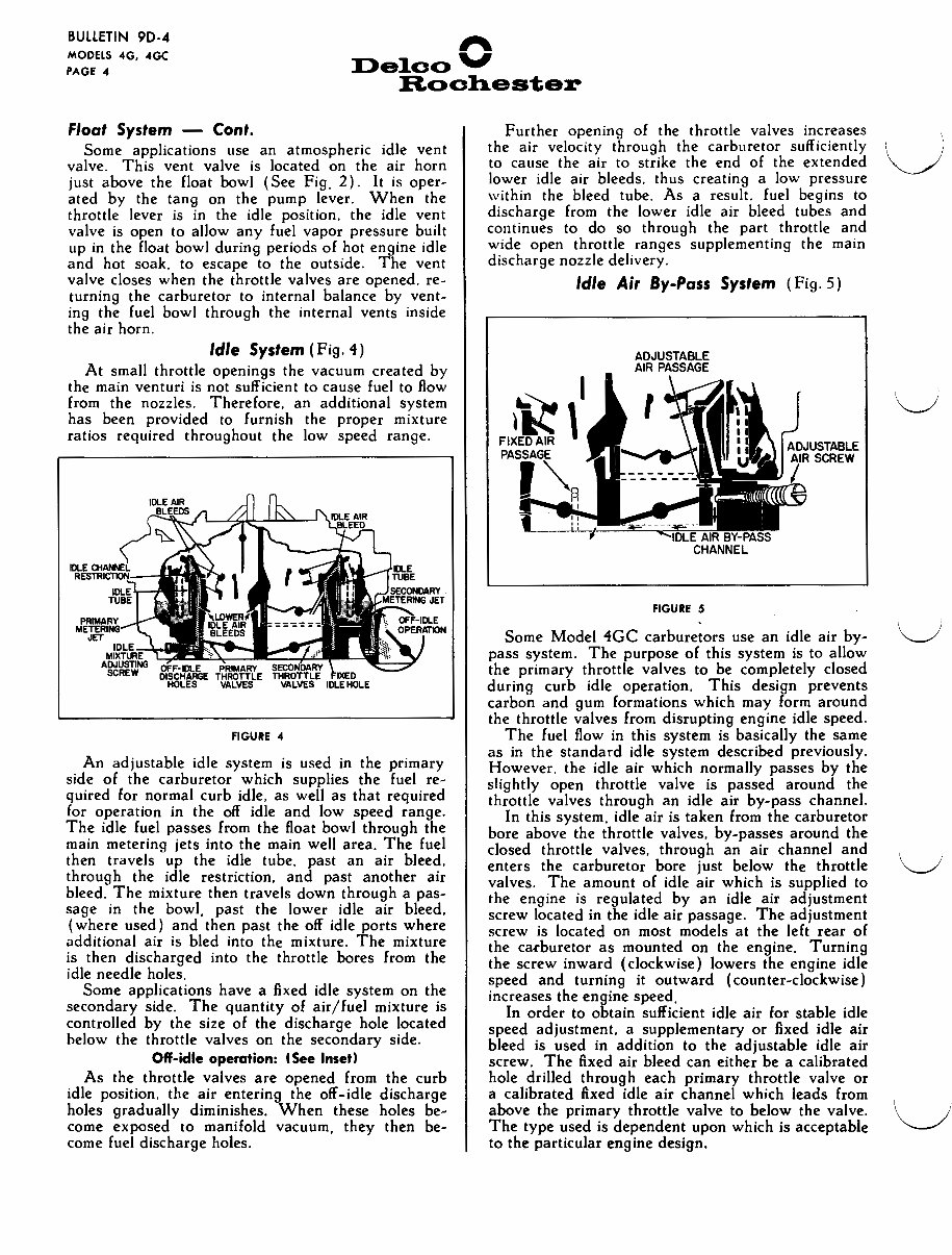 DELCO ROCHESTER Model 4G, 4GC Carburetor Service / Repair Manual