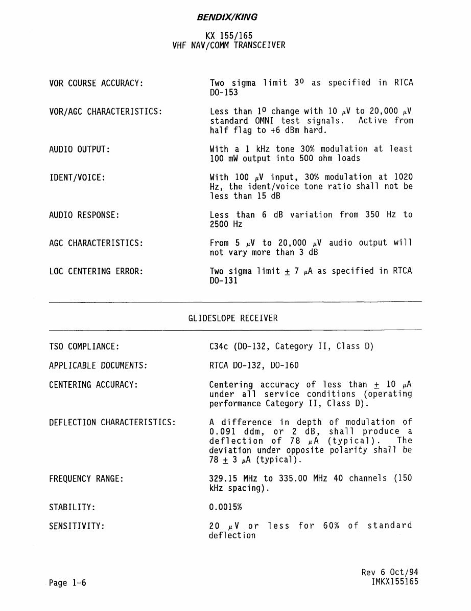 King Bendix KX155 install manual, KX165 VHF