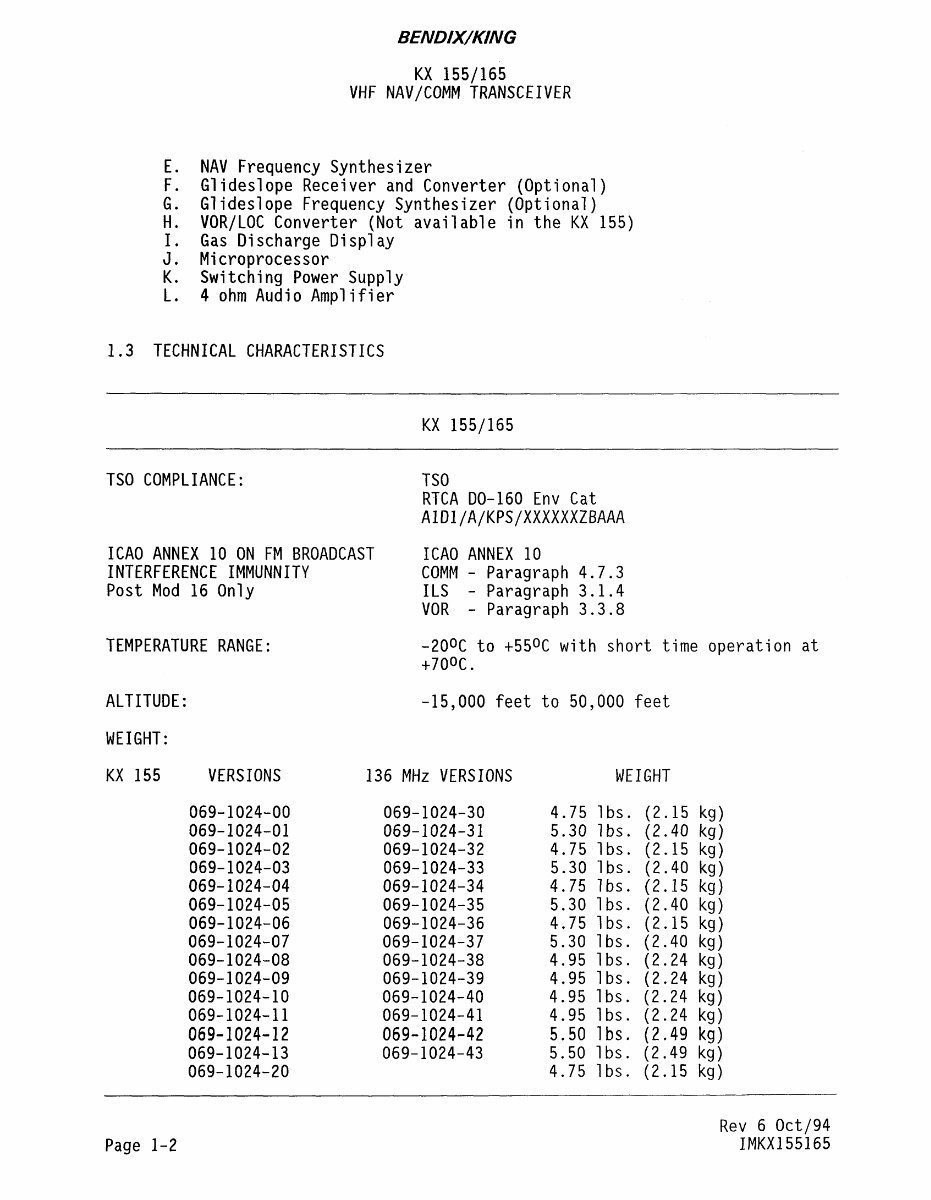 King Bendix KX155 install manual, KX165 VHF