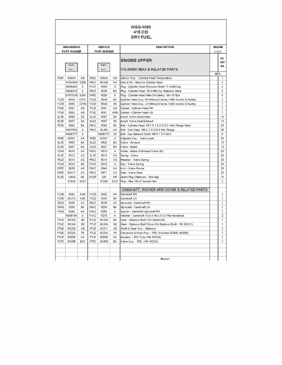 Ford 6.8L WSG1068 V10 Master Parts Catalog