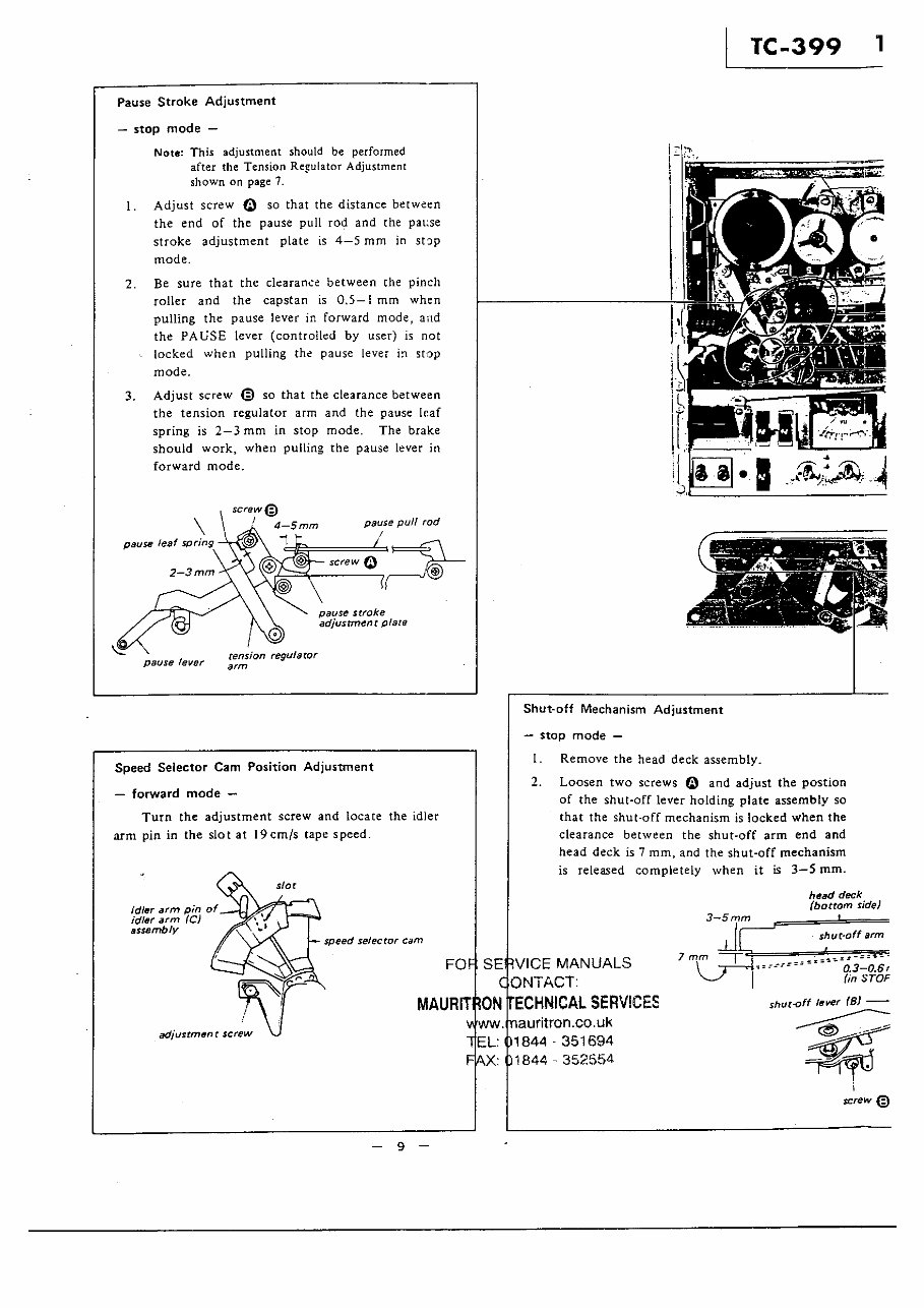 Sony TC-399 reel to reel tape recorder Service Manual