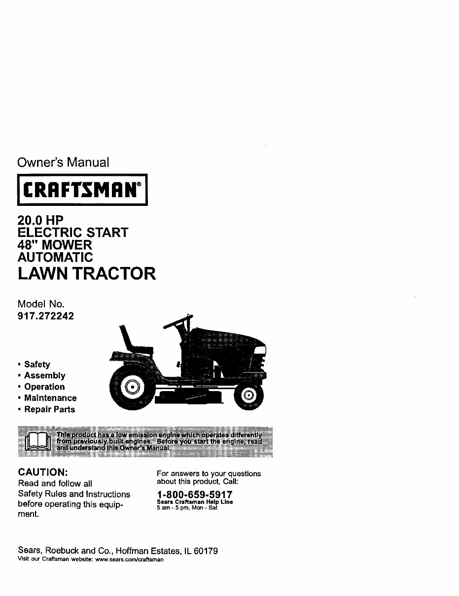 Craftsman 20HP DLT2000 Owner Manual 917.272242