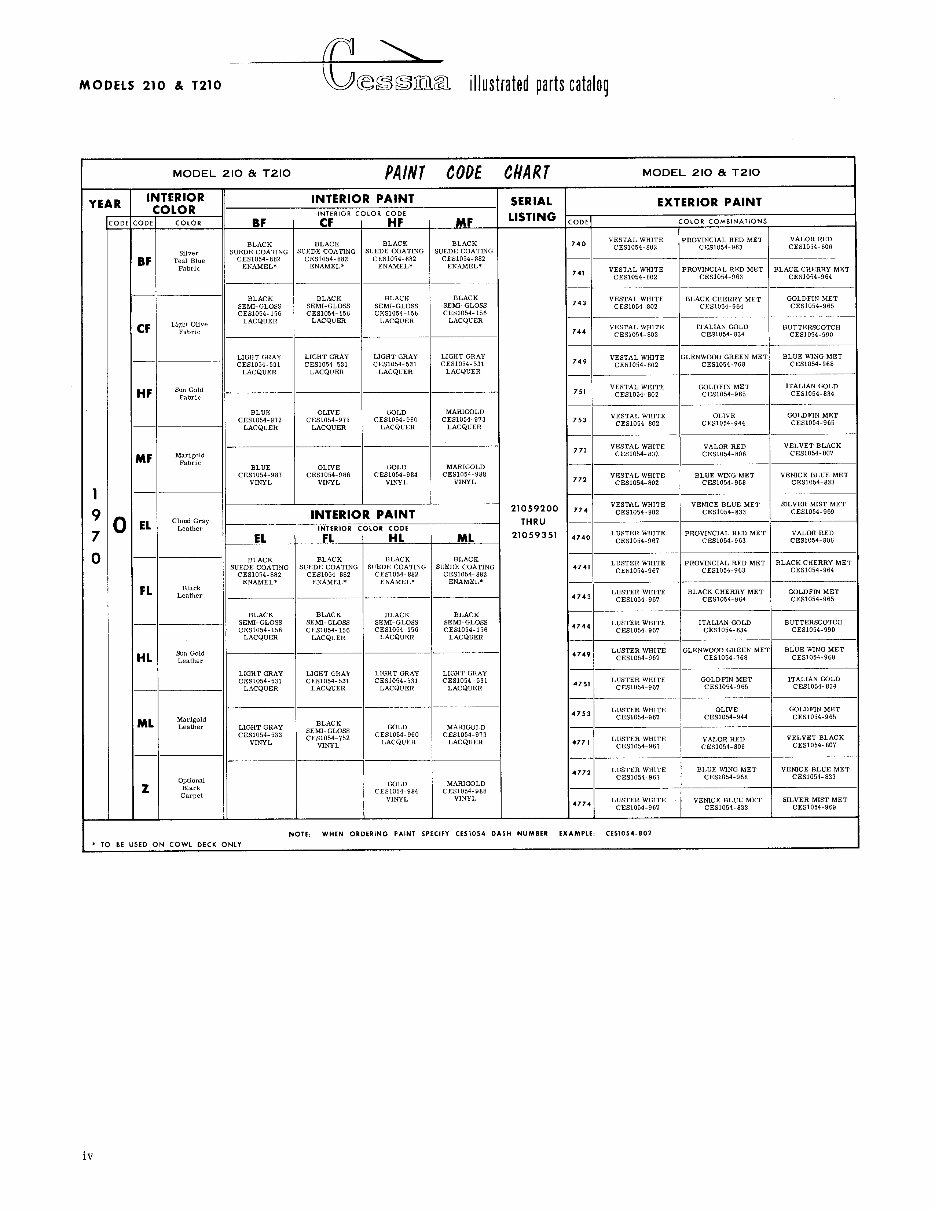 Cessna 210 Parts Catalog Manual 1970 thru 1975 Cessna 210 Centurion