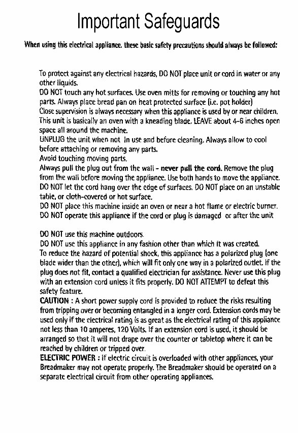 Magic Chef Breadmaker Parts Model VBM200c 1 Instruction Manual Recipes