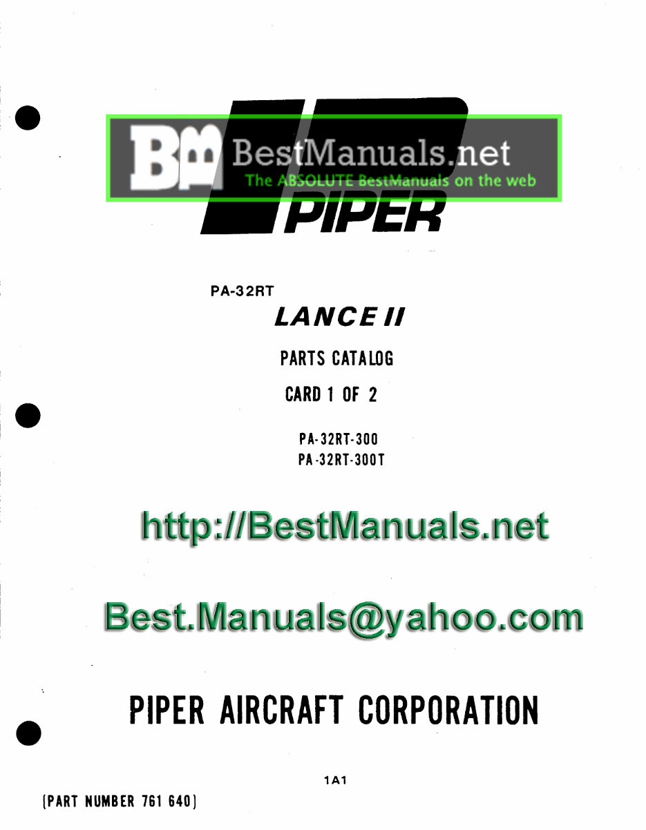 PA32 Lance II 2 IPC Illustrated Parts Manual Parts Catalog