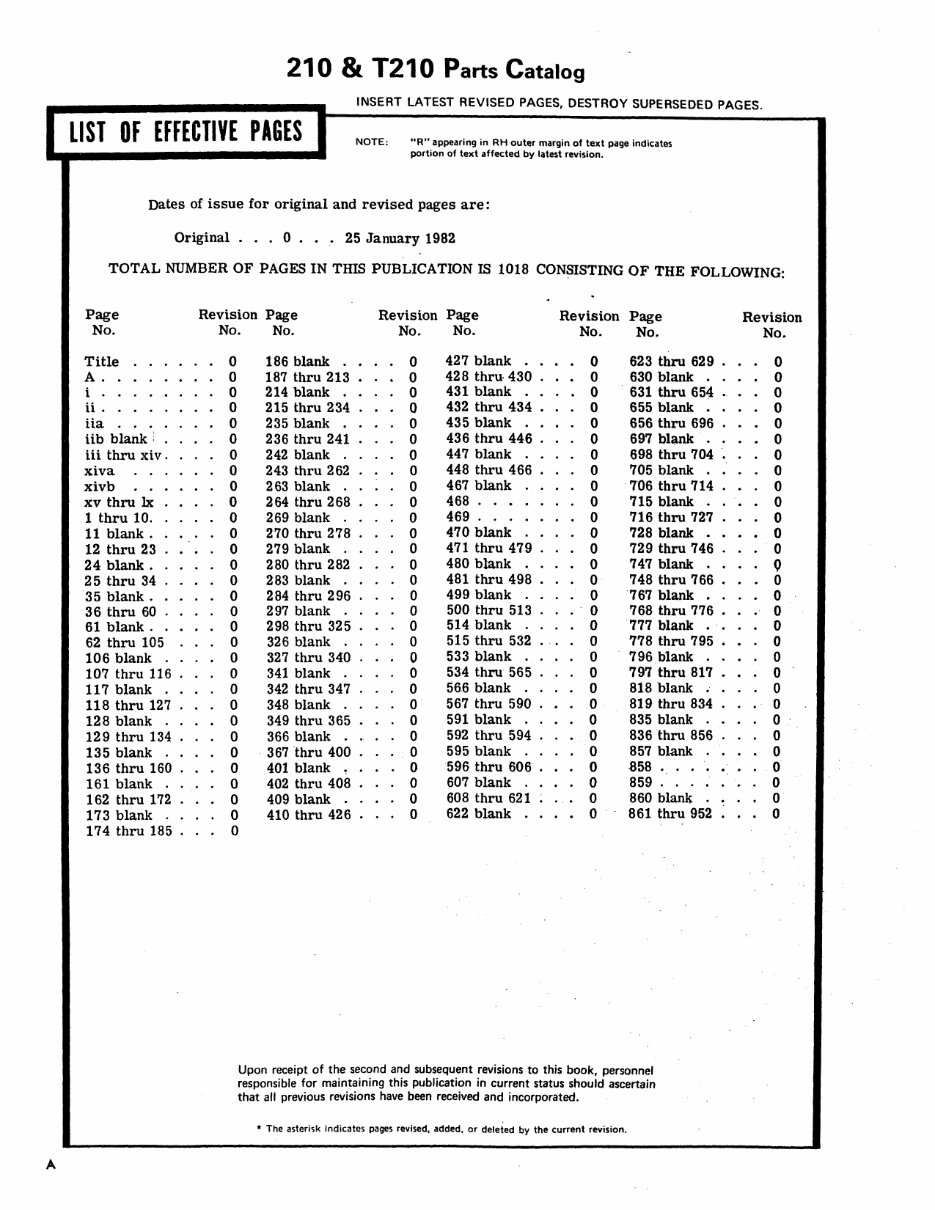 Cessna 210 T210 Parts manual 1970 thru 1980 P637-12 IPC