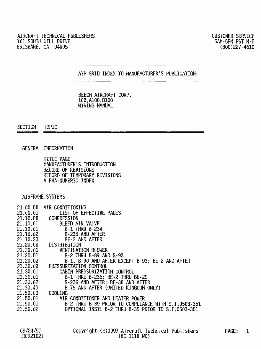 Beechcraft King Air B100 Electrical System Wiring Diagram Manual