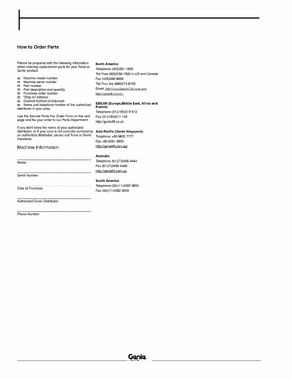 Genie Part Manual GS3390 GS4390 GS5390 SN 40001 to 42685