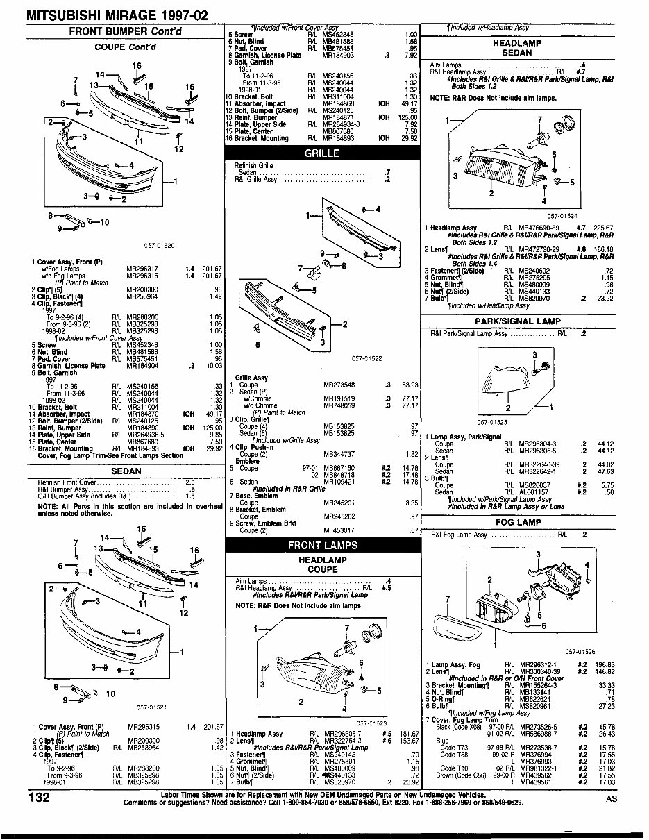 MITSUBISHI MIRAGE Parts Manual Catalog 1997-2002
