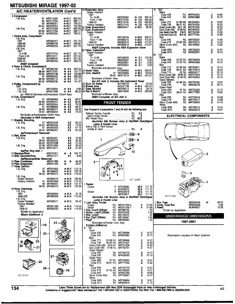 MITSUBISHI MIRAGE Parts Manual Catalog 1997-2002
