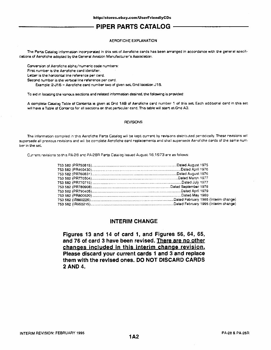 PIPER CHEROKEE PA28 PA28R Parts Catalog Manual