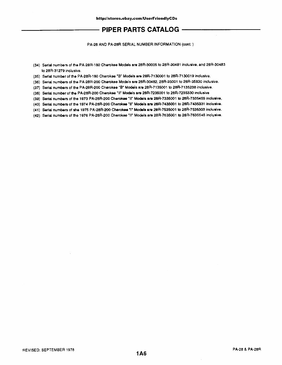 PIPER CHEROKEE PA28 PA28R Parts Catalog Manual