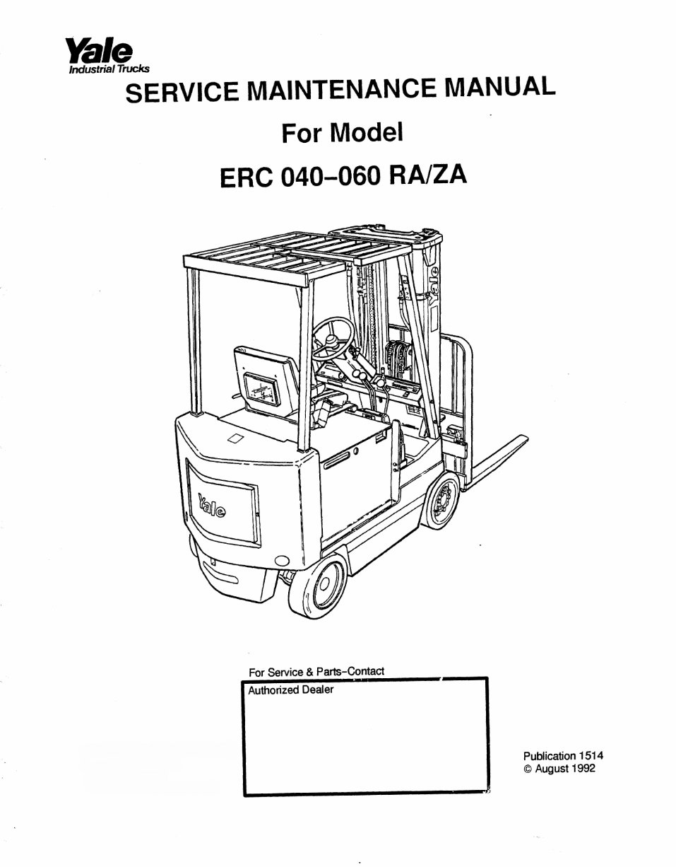 Yale Sit Down Rider RA, ZA Series: ERC040, ERC050, ERC060 Workshop Manual