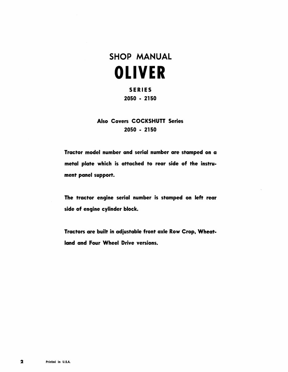 Oliver 2150 Tractor Service And Repair Manual Improved