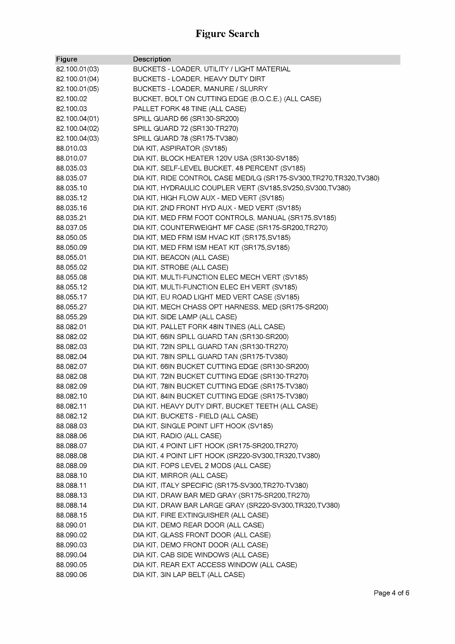 CASE SV185 Skid Steer Loader Parts Catalog Manual