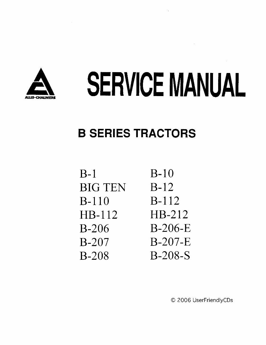 Allis CHALMERS B110 B110 AC Tractor & Attachments Service Repair Manual