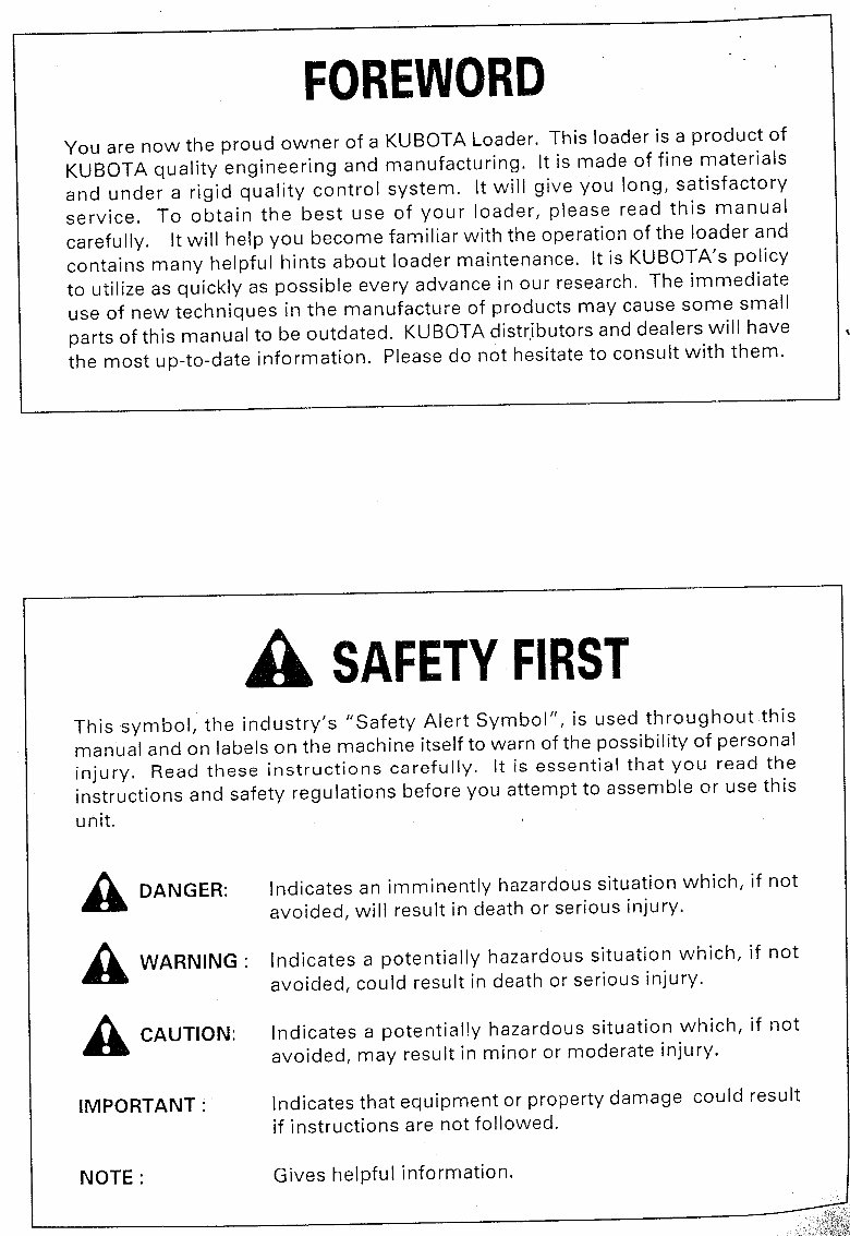 KUBOTA LA482 LA682 Tractor OPERATOR & Service Manual preview img 2