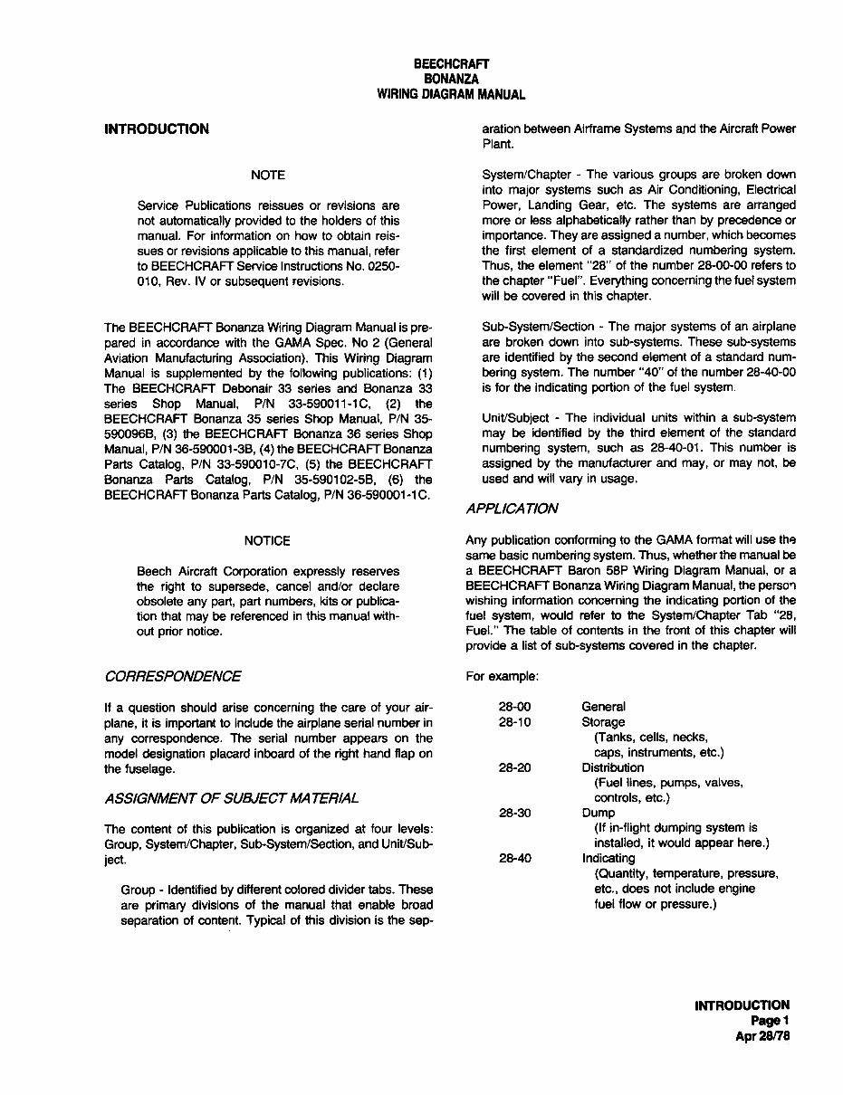 Beechcraft Bonanza 14 Volt Electrical Wiring Diagram Manual F33 F33C