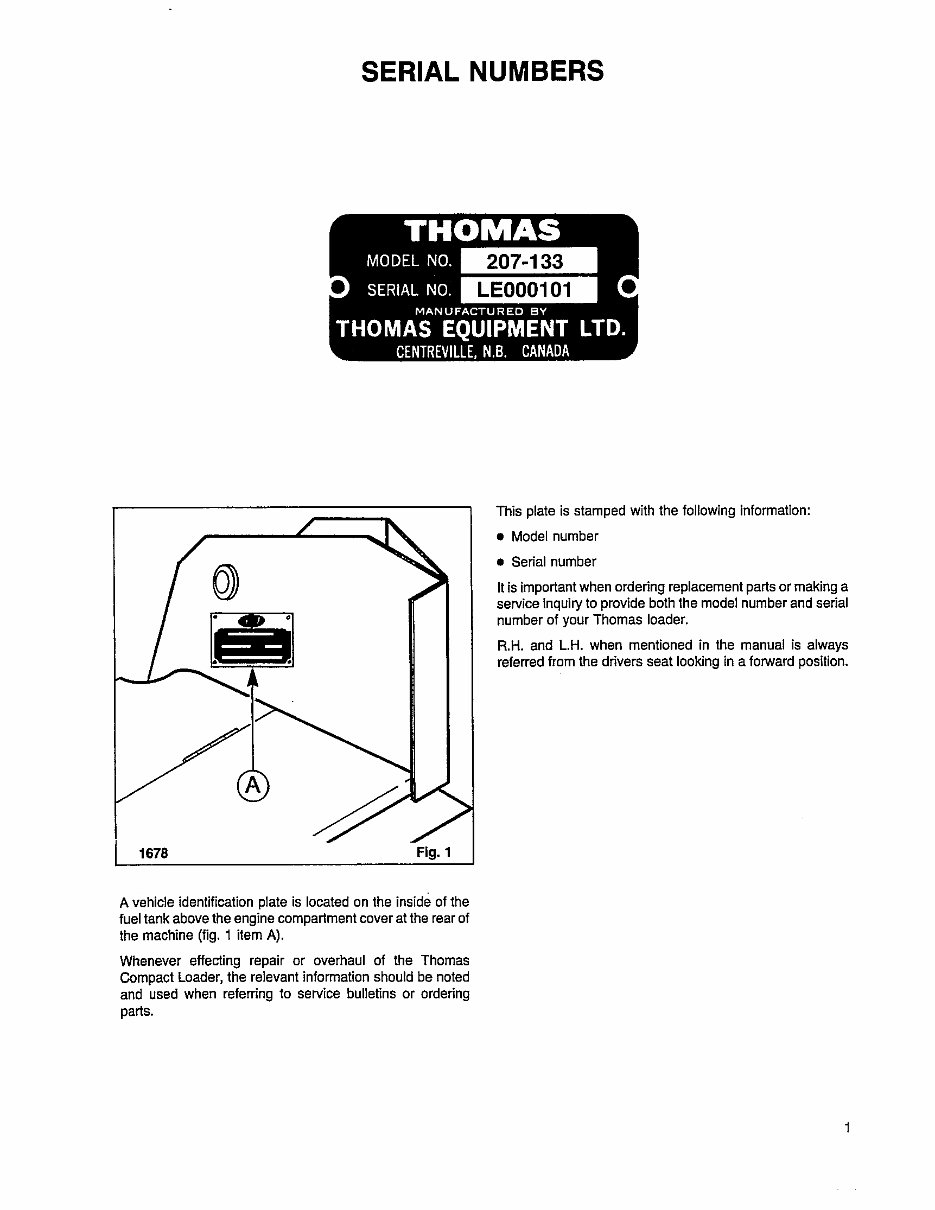 Thomas T133 Skid Steer Loader Service Manual