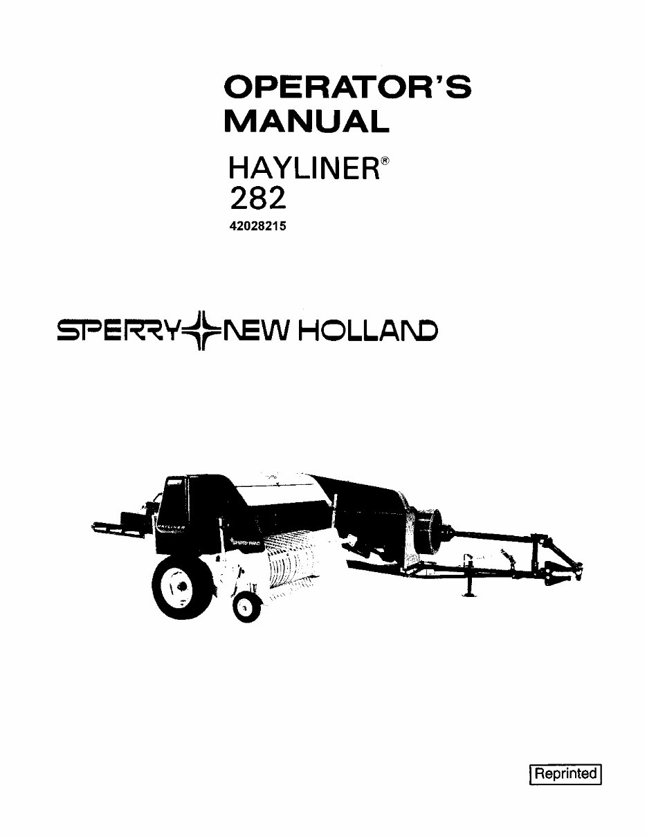 NEW HOLLand 282 HAYLINER BALER Operators Manual