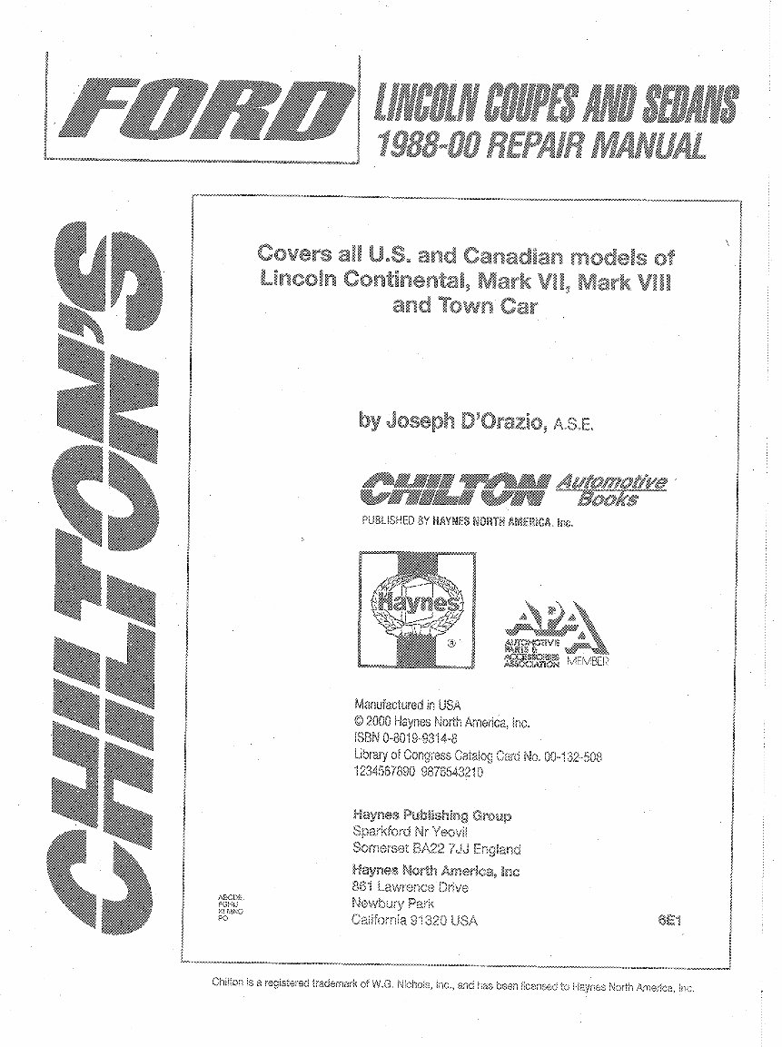 1994 Lincoln Town CAR Service & Repair Manual Software