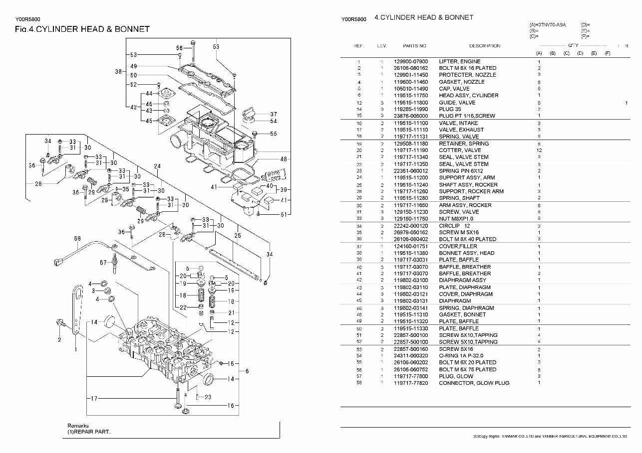 yanmar 3tnv70 parts manual | Manuals Online