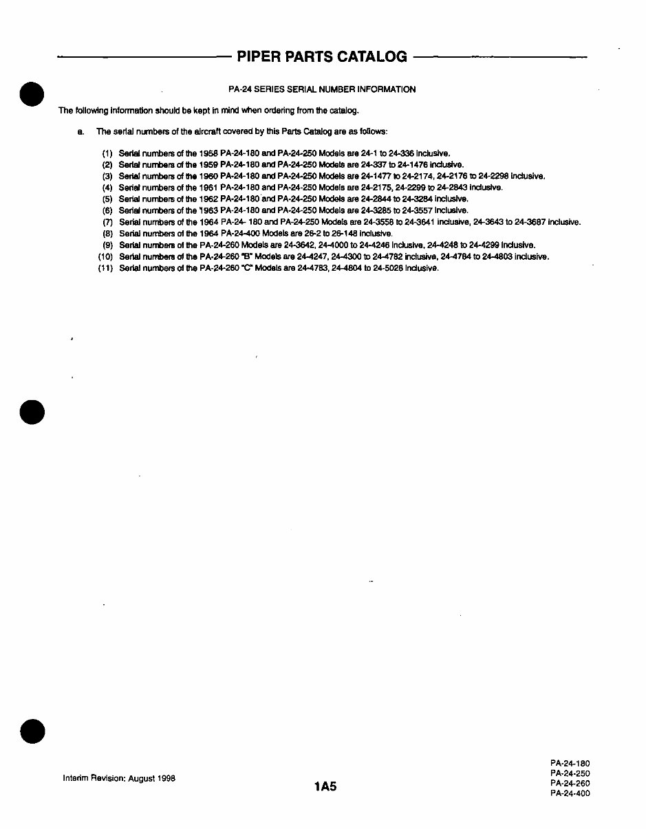 Piper Comanche PA24, PA24180, PA24250, PA24260, PA24400