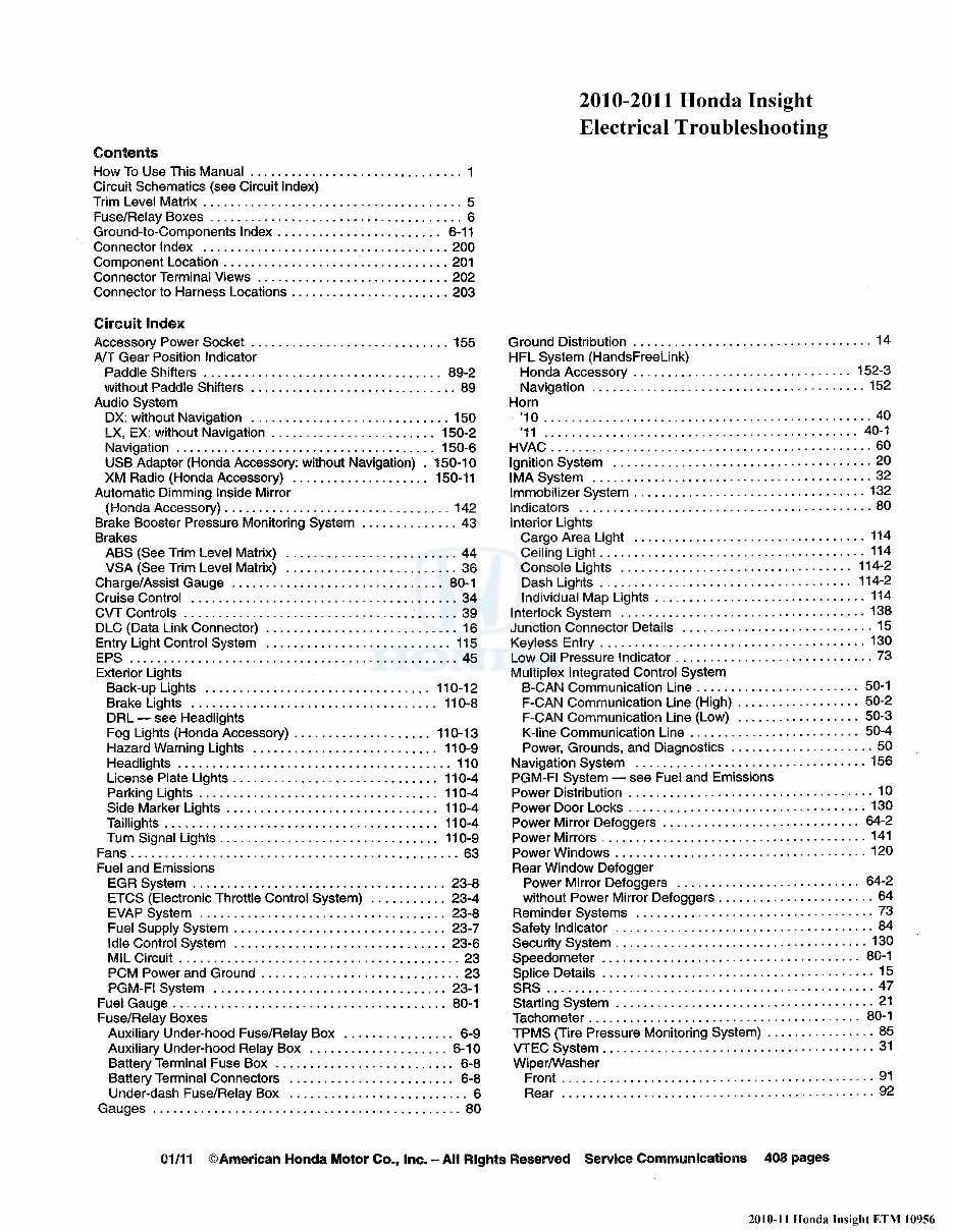 2010 Honda Insight Service & Repair Manual