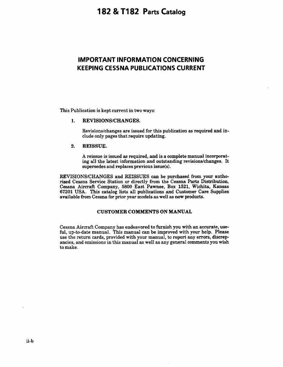 Cessna 182 Parts Catalog Manual 197486 Cessna 182 Skylane Parts Book